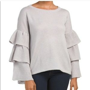 Cupio NWT Grey 3-Tier Ruffle Sleeve Sweater, L